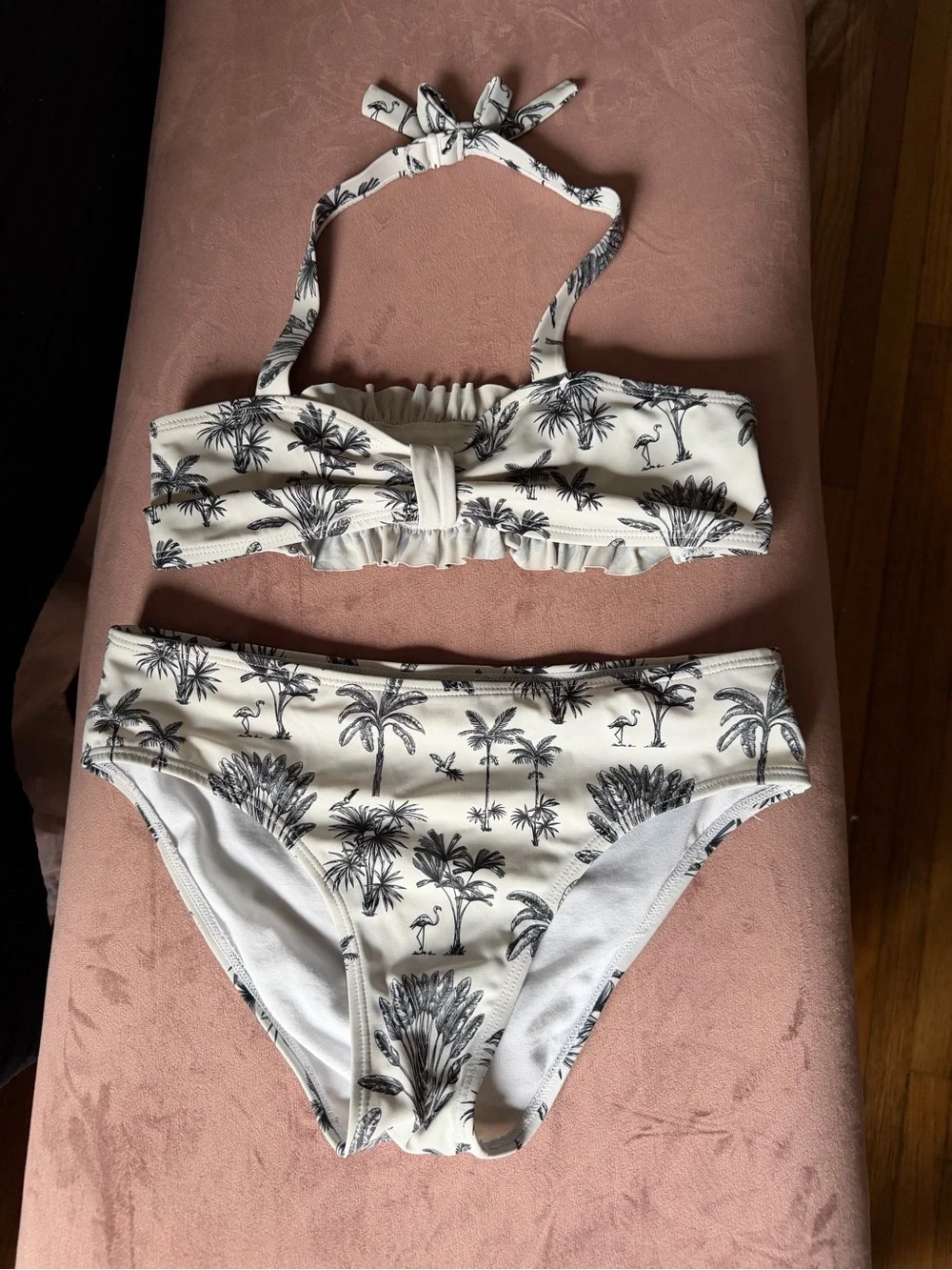 Janie and Jack White Bikini Set with Black Palm Print